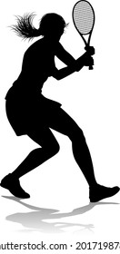 A tennis player woman female sports person in silhouette