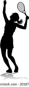 A tennis player woman female sports person in silhouette