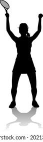 A tennis player woman female sports person in silhouette