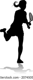 A tennis player woman female sports person in silhouette 