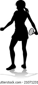 A tennis player woman female sports person in silhouette