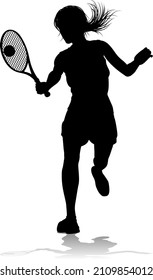 A tennis player woman female sports person in silhouette