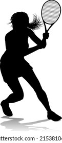 A tennis player woman female sports person in silhouette 