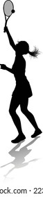 A tennis player woman female sports person in silhouette