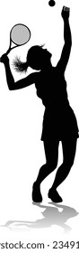 A tennis player woman female sports person in silhouette