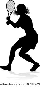  A tennis player woman silhouette sports person design element