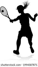  A tennis player woman silhouette sports person design element