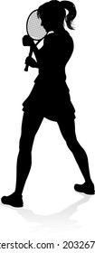 A tennis player woman silhouette sports person design element