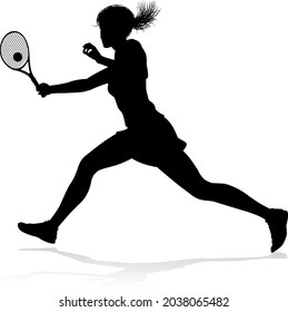 A tennis player woman silhouette sports person design element