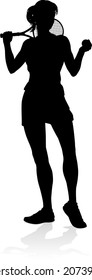 A tennis player woman silhouette sports person design element