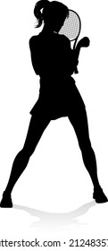 A tennis player woman silhouette sports person design element