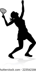 A tennis player woman silhouette sports person design element