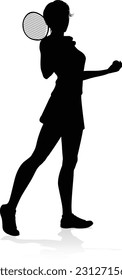 A tennis player woman silhouette sports person design element