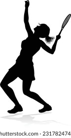 A tennis player woman silhouette sports person design element