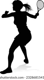 A tennis player woman silhouette sports person design element