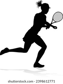 A tennis player woman silhouette sports person design element