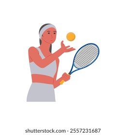 Tennis Player, Women Career Flat Vector Illustration