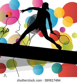 Tennis player women girl silhouettes in abstract sport color background vector illustration