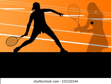 Tennis players active sport silhouettes vector background illustration