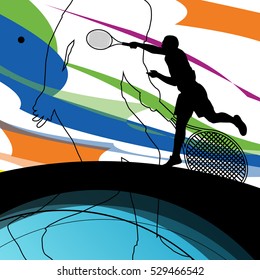 Tennis players active sport silhouettes vector abstract background illustration