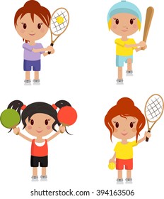 tennis players and baseball on a white background