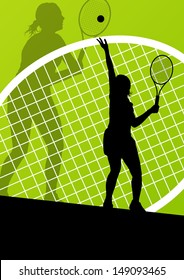 Tennis players detailed silhouettes vector background concept illustration