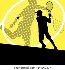 Tennis players detailed silhouettes vector background concept illustration