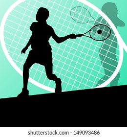 Tennis players detailed silhouettes vector background concept illustration