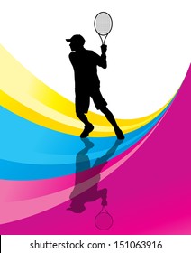 Tennis players detailed silhouettes vector background concept illustration