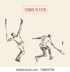 Tennis players, hand drawn vector illustration, sketch