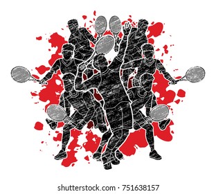 Tennis players , Men action designed on splatter ink background graphic vector.