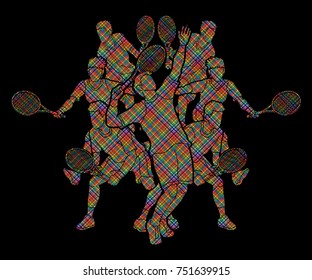 Tennis players , Men action designed using colorful pixels graphic vector.
