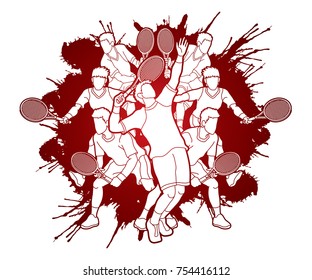 Tennis players , Men action designed on splatter ink background graphic vector.