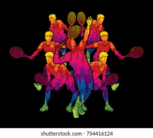 Tennis players , Men action designed using colorful graphic vector.