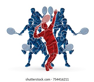 Tennis players , Men action designed using grunge brush graphic vector.