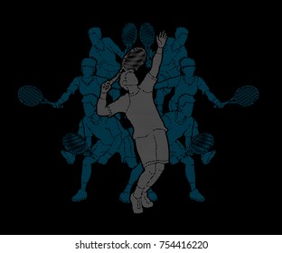 Tennis players , Men action designed using dots pixels graphic vector.