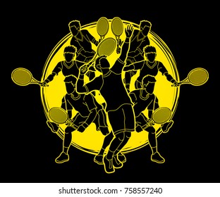 Tennis players , Men action designed on moonlight background graphic vector.