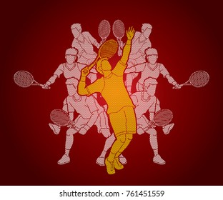 Tennis players , Men action designed using geometric pattern graphic vector.