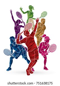 Tennis players , Men and Women action designed using grunge brush graphic vector.
