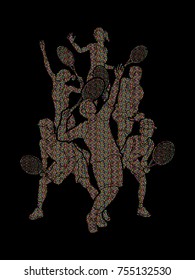 Tennis players , Men and Women action designed using mosaic pattern graphic vector.