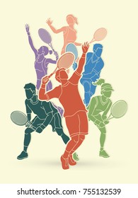 Jugadores de tenis , Vector gráfico de acción de Hombres y Mujeres.