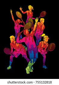 Tennis players , Men and Women action designed using colorful graphic vector.