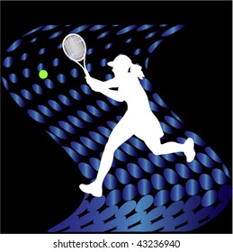 tennis players on abstract halftone background - vector