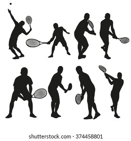 Tennis players silhouettes, set od vector players illustrations