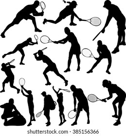Tennis Players Silhouettes - Vector