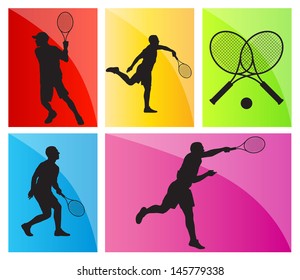 Tennis players silhouettes vector background concept set