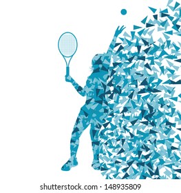 Tennis players silhouettes vector background concept made of fragments