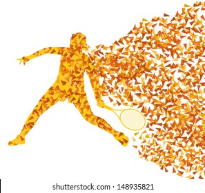 Tennis players silhouettes vector background concept made of fragments