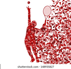 Tennis players silhouettes vector background concept made of fragments