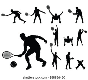 tennis players vector silhouettes group
